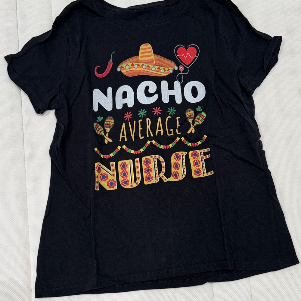 Black Graphic Nurse T-Shirt with Colorful Print